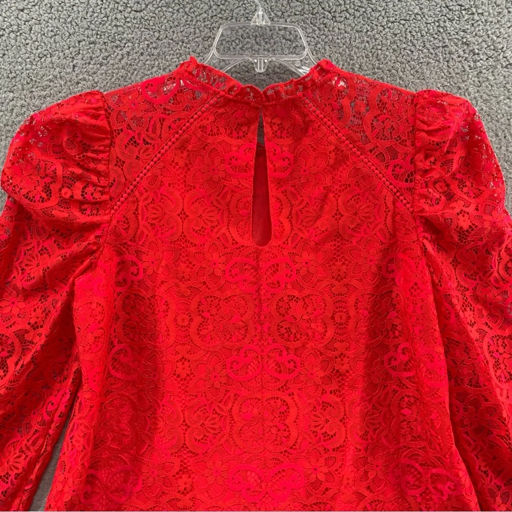 Lilly Pulitzer Averi White Puff Sleeve Top Scalloped Hem Red Hot Pink Two Tone L - Picture 10 of 12